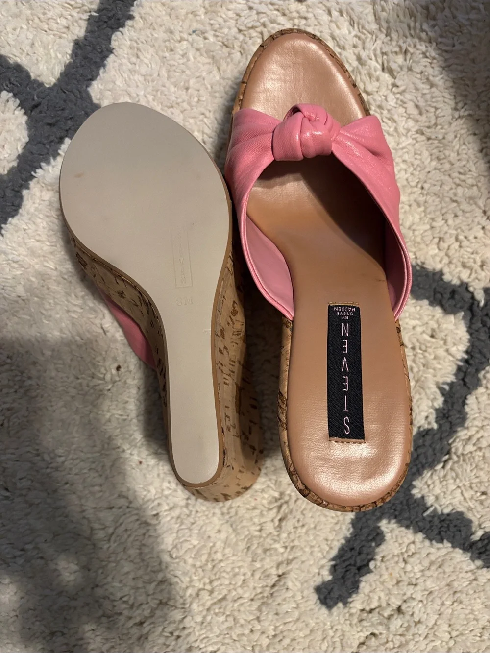 Steve Madden Pink Knot Cork Wedge Slip Ons